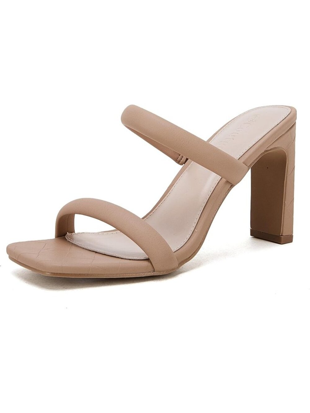 Women's Khaki Summer Comfortable Square Toe Two Strap Chunky High Heel Sandals